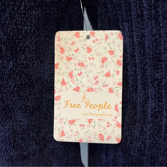 Free People NAVY Blue Velvety Turtle Cowl Neck Open Back Knit MIDI Dress Large - Picture 8 of 11